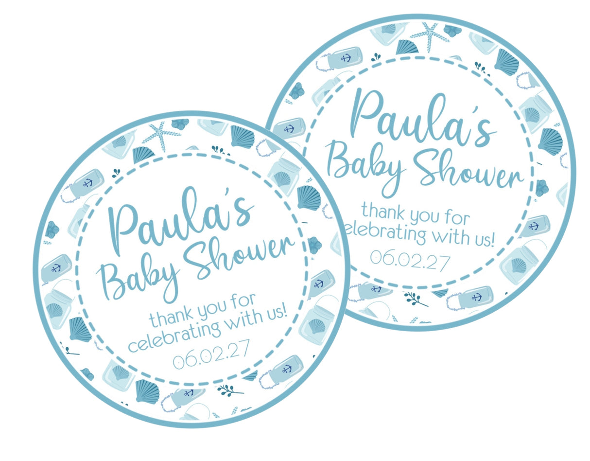 Blue seashell and anchor baby shower sticker