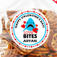 Blue shark Love Bites Valentine sticker with hearts