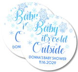 Blue snowflake baby shower label