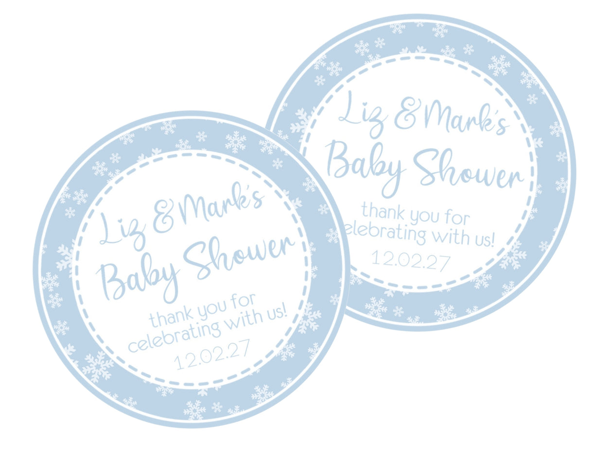 Blue snowflake border baby shower sticker