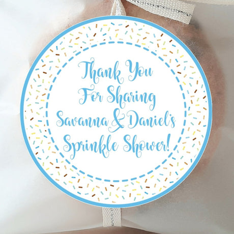 Blue sprinkle baby shower favor sticker