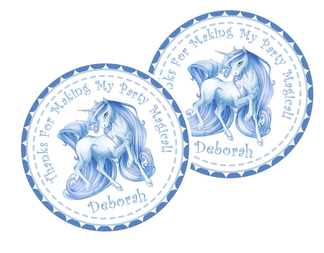 Blue unicorn birthday sticker with pastel blue mane