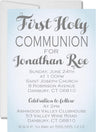 Blue watercolor First Holy Communion invitation with soft textured background