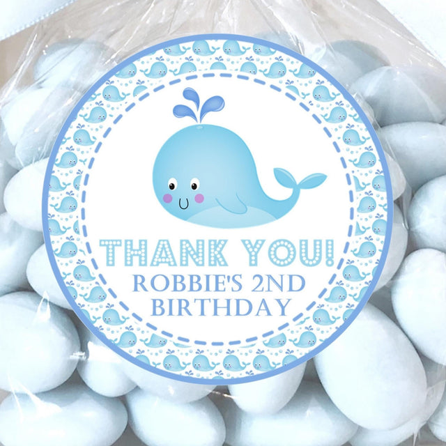Blue whale birthday sticker for toddlers and babies
