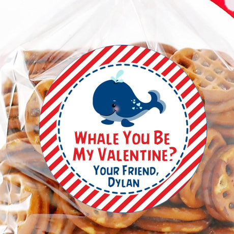 Blue whale you be my valentine personalized classroom label