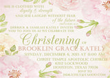 Blush and greenery christening invitation with script lettering