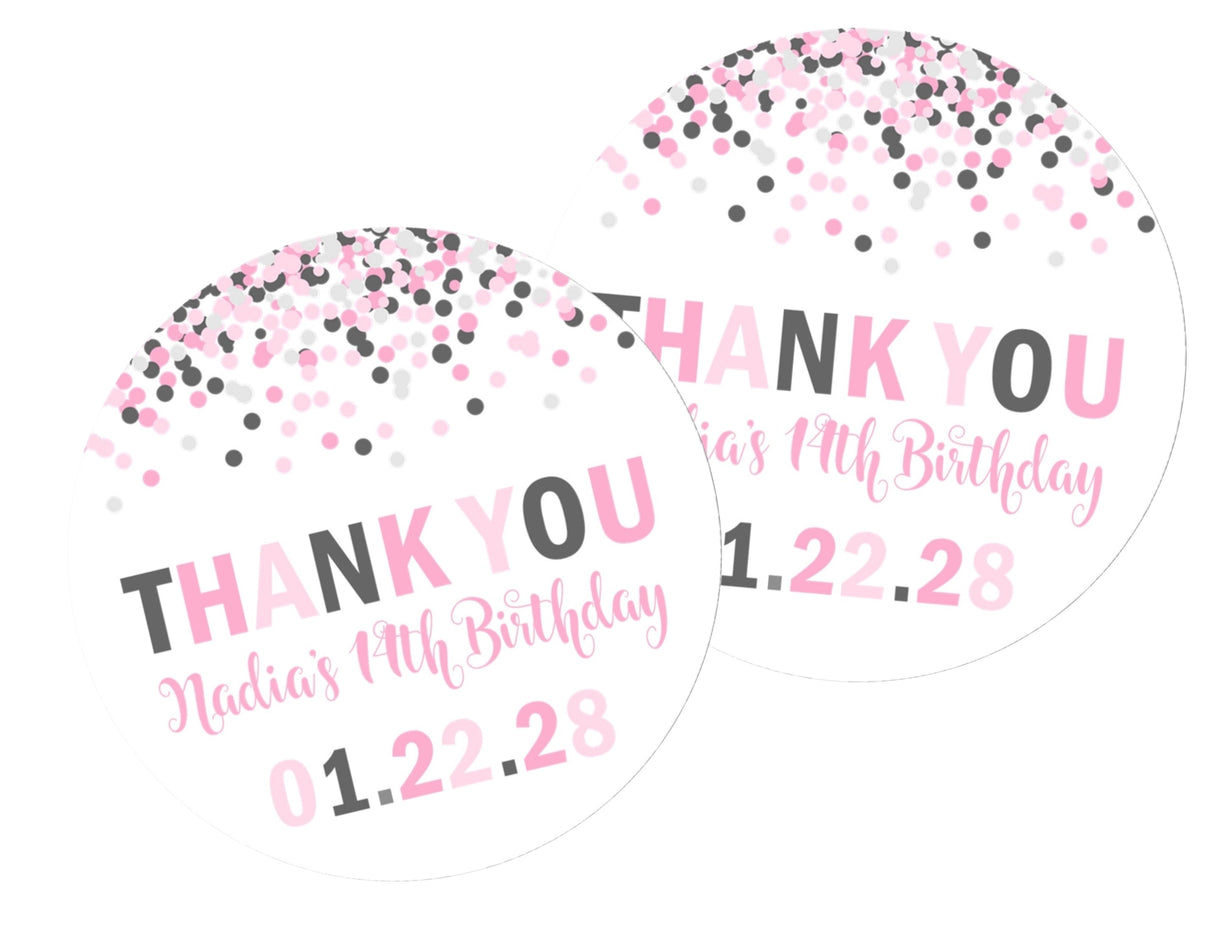 Blush confetti party favor label