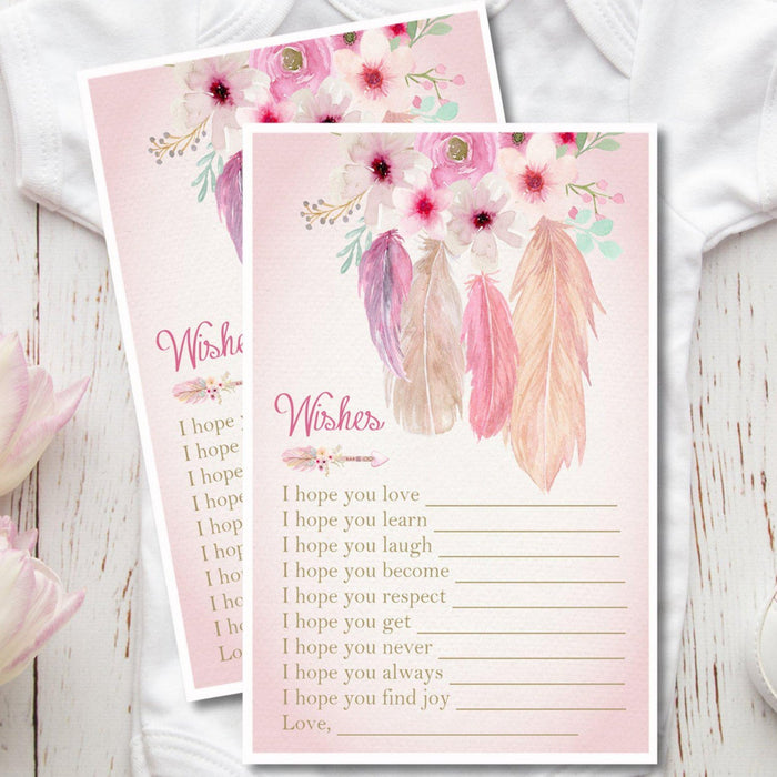 Boho Baby Shower Wish Cards Printable PDF Download