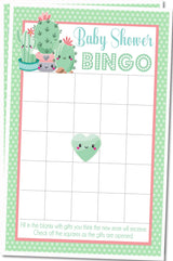 Boho cactus themed baby shower bingo PDF