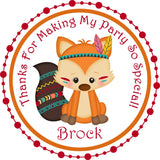 Boho fox birthday sticker label