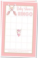 Boho girl baby shower bingo cards