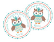 Boho owl party favor label with feathers and patterned details