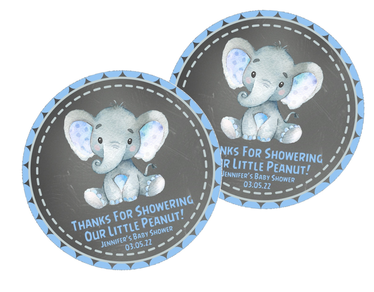 Boy baby shower favor stickers – safari elephant theme