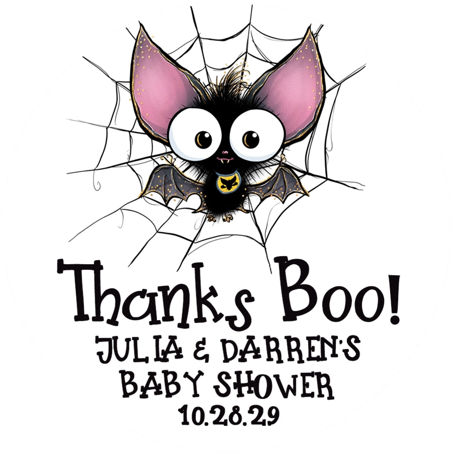 Boy bat halloween baby shower sticker
