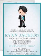 Boy communion invitation with character
