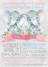 Boy girl twins elephant baby shower invitations