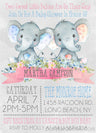 Boy girl twins elephant baby shower invitations