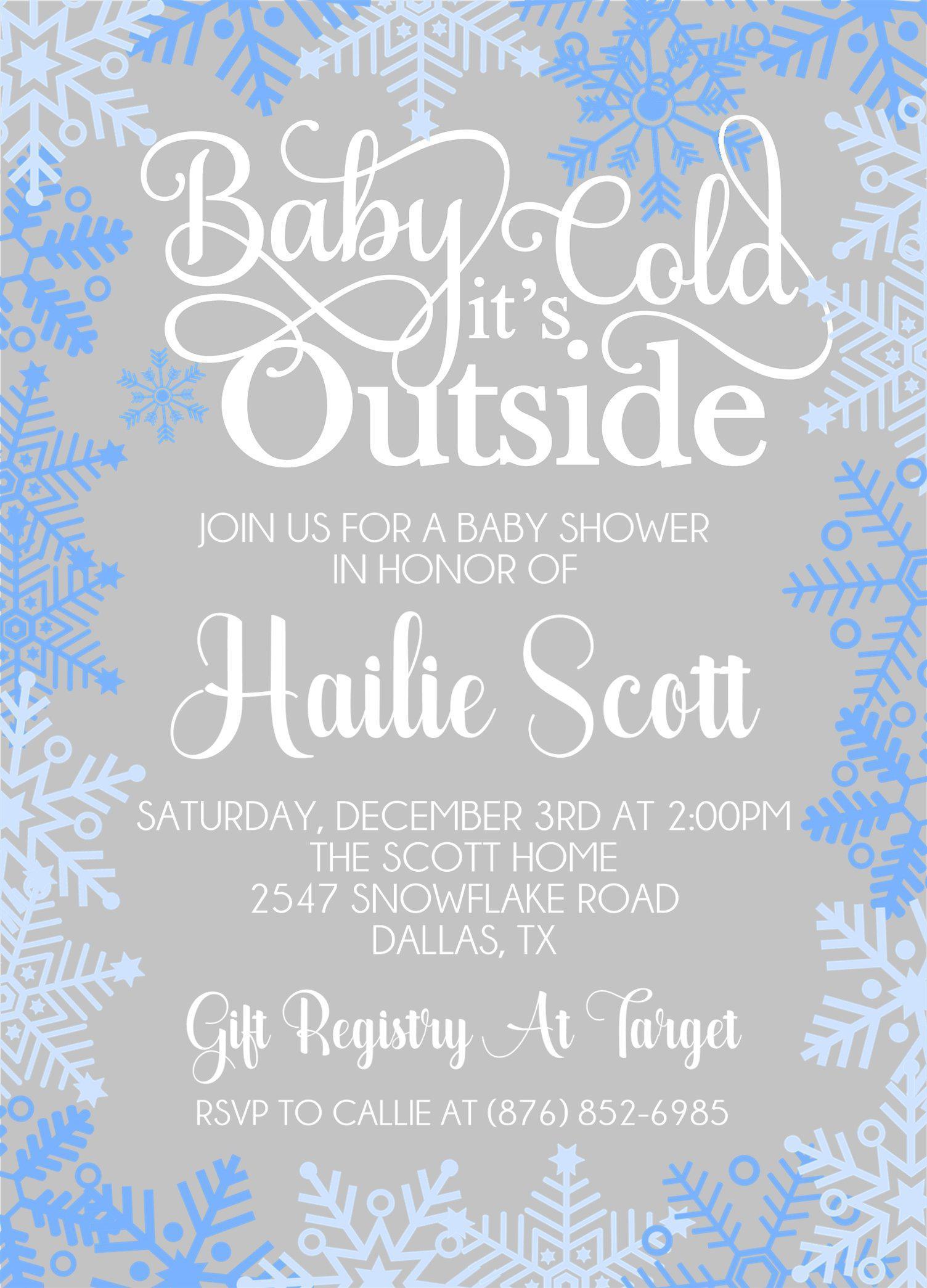 Boys Blue Winter Snowflake Baby Shower Invitations