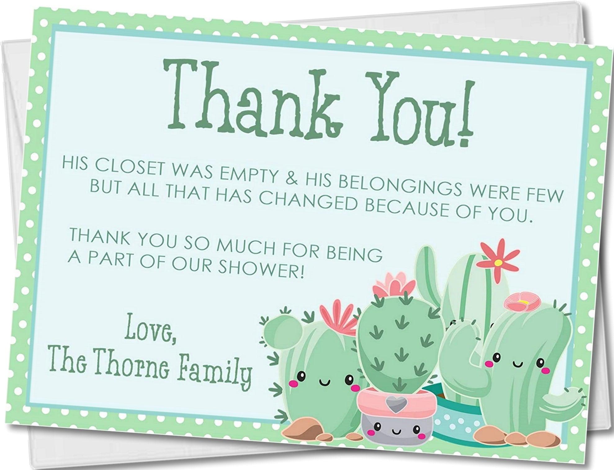 Boys Cactus Baby Shower Thank You Cards