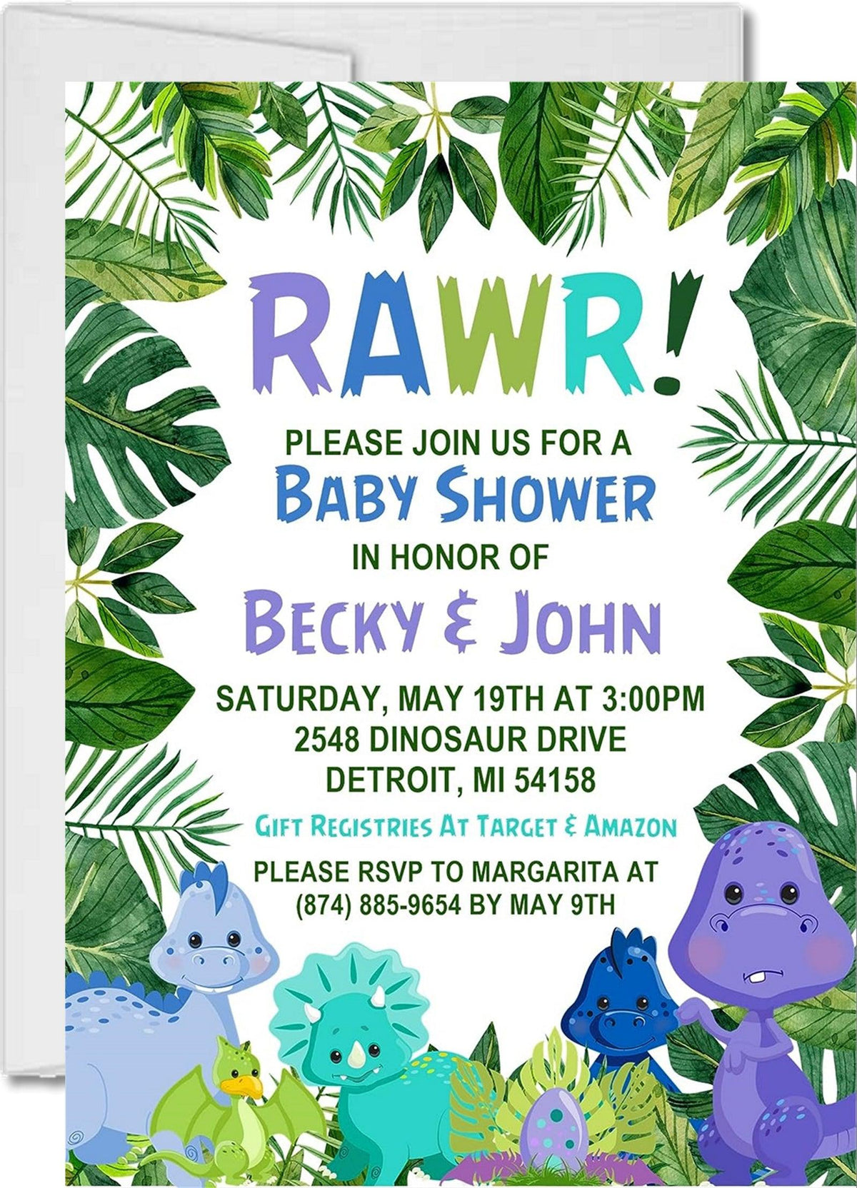 Boys Dinosaur Baby Shower Invitations — Party Beautifully