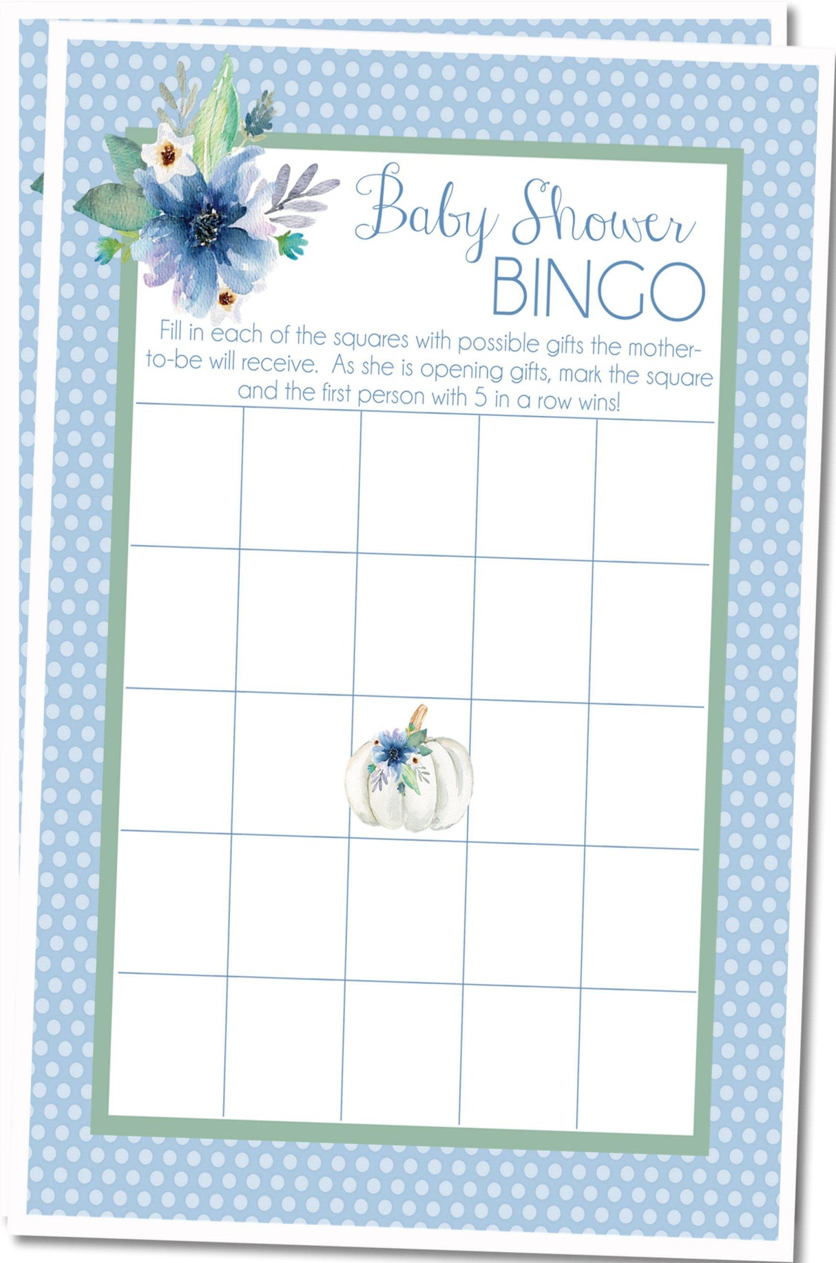 Boys Fall Pumpkin Baby Shower Bingo Cards