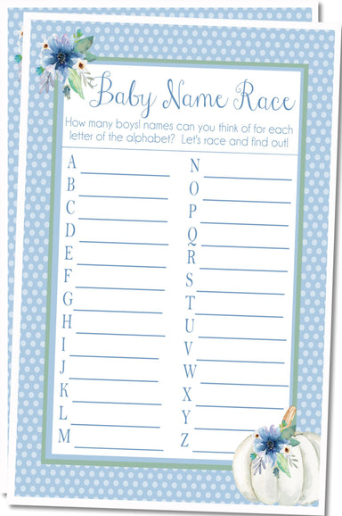 Boys Fall Pumpkin Baby Shower Name Race Cards