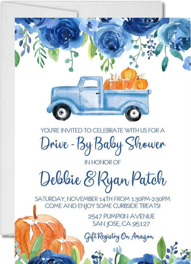 Boys Fall Pumpkin Drive By Baby Shower Invitations