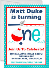 Boys Fishing 1st Birthday Party Invitations