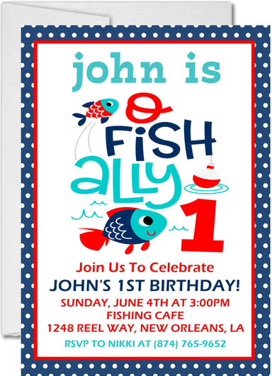 Boys Fishing 1st Birthday Party Invitations
