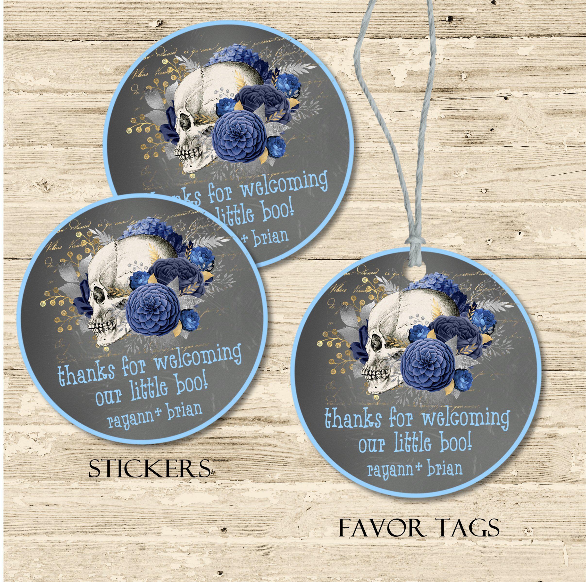Boys Gothic Halloween Baby Shower Stickers Or Favor Tags