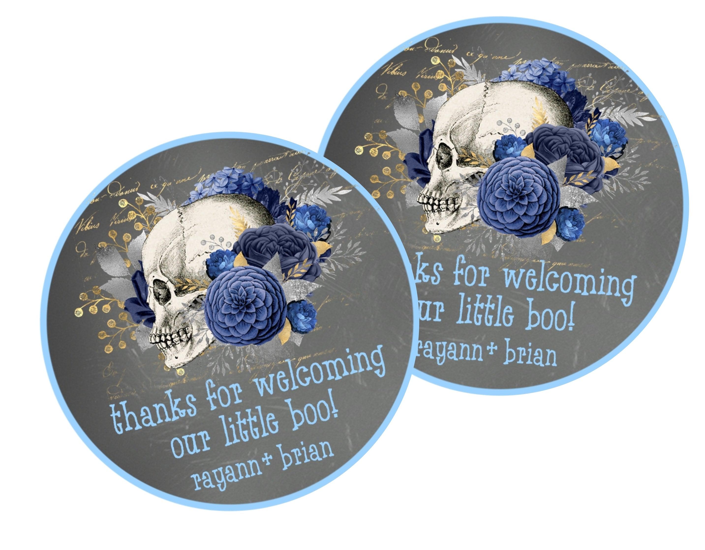Boys Gothic Halloween Baby Shower Stickers Or Favor Tags