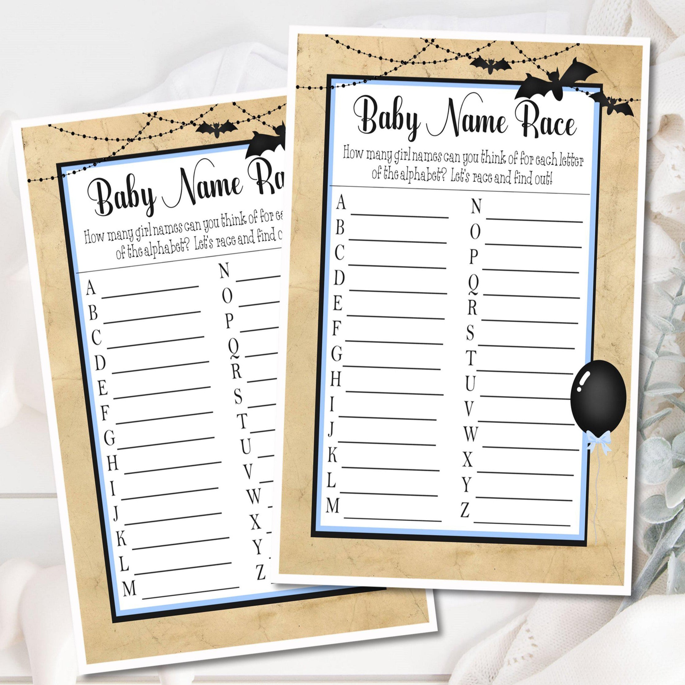 Boys Halloween Baby Shower Name Race Game Cards