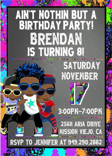 Boys Hip Hop Birthday Party Invitations