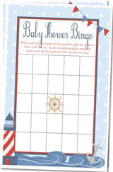 Boys Nautical Baby Shower Bingo Cards