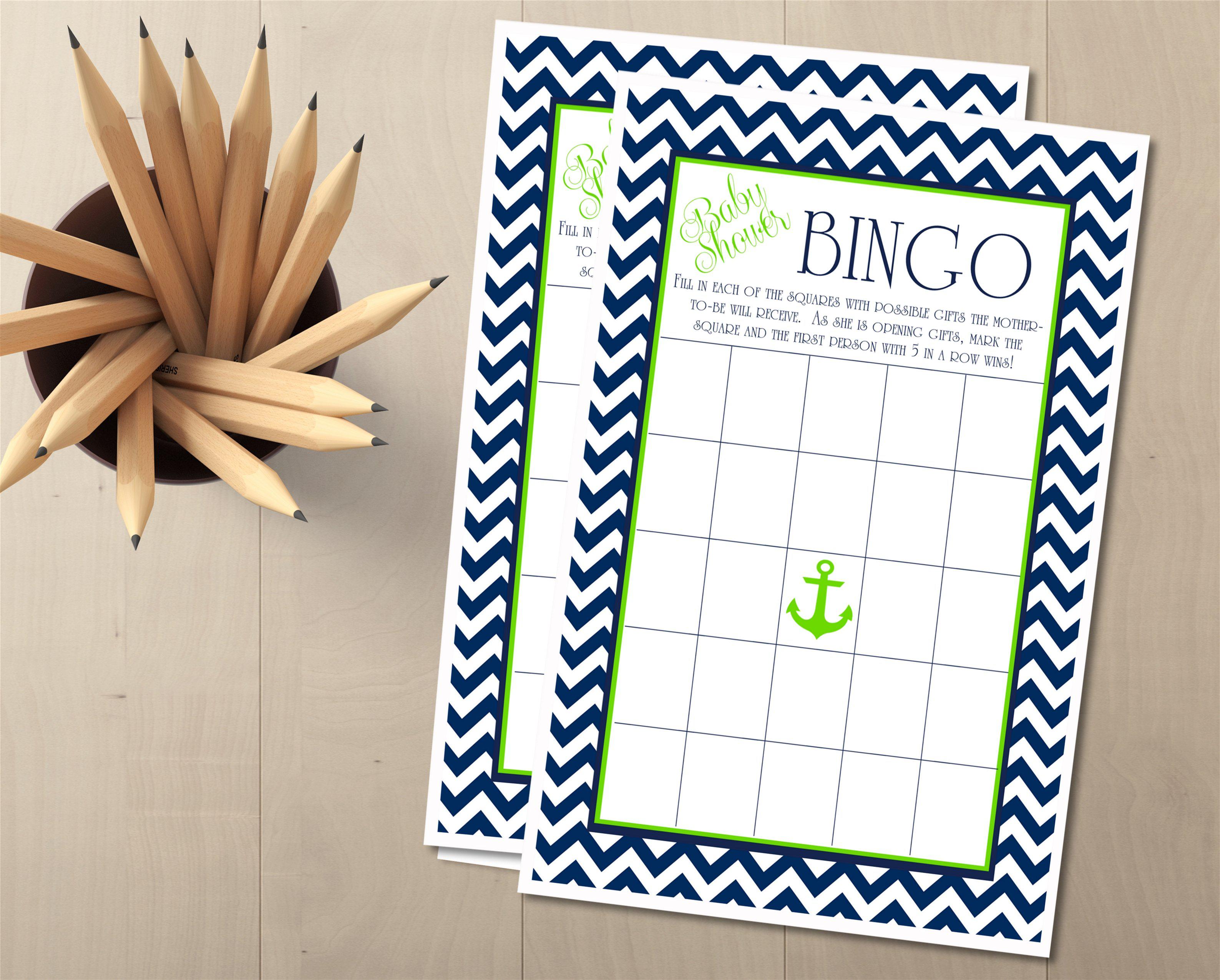 Boys Nautical Baby Shower Bingo Cards
