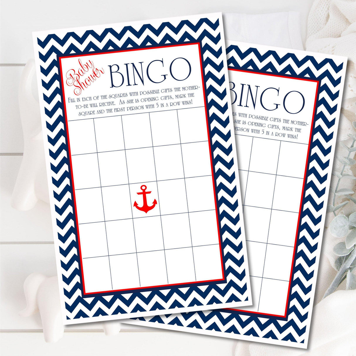 Boys Nautical Baby Shower Bingo Cards