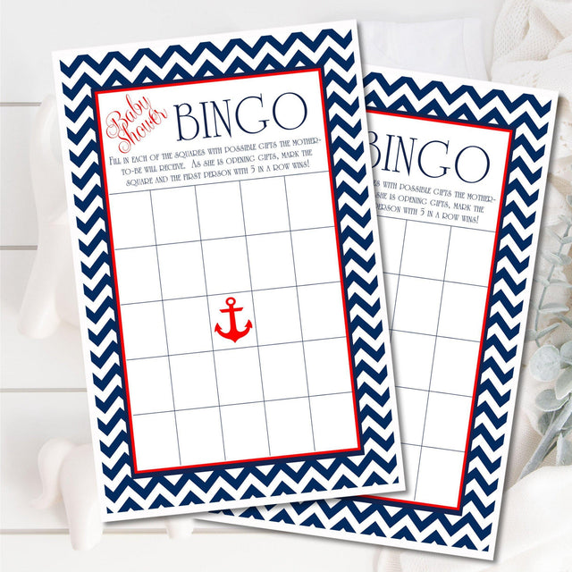 Boys Nautical Baby Shower Bingo Cards