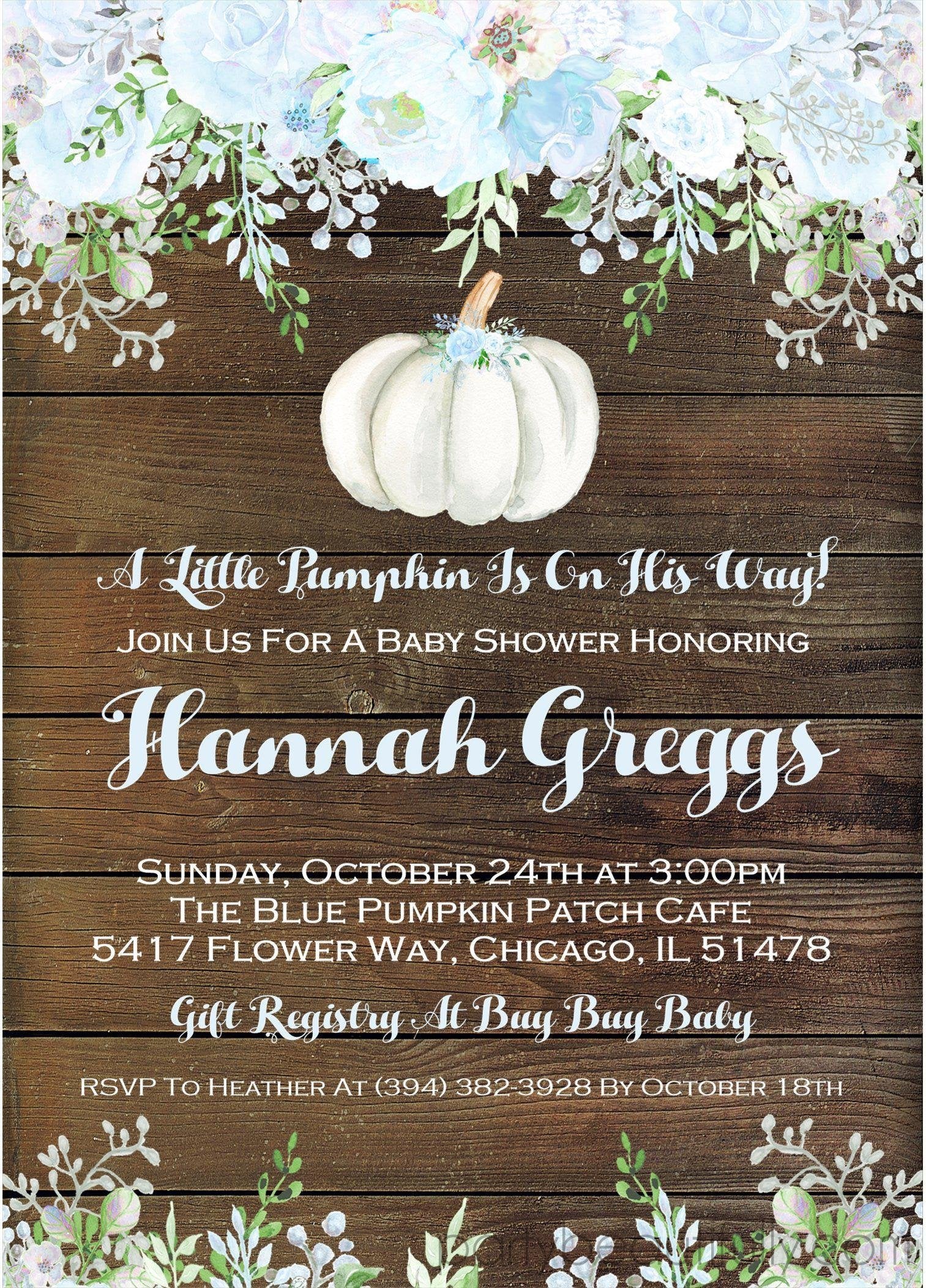 Boys Rustic Fall Pumpkin Baby Shower Invitations