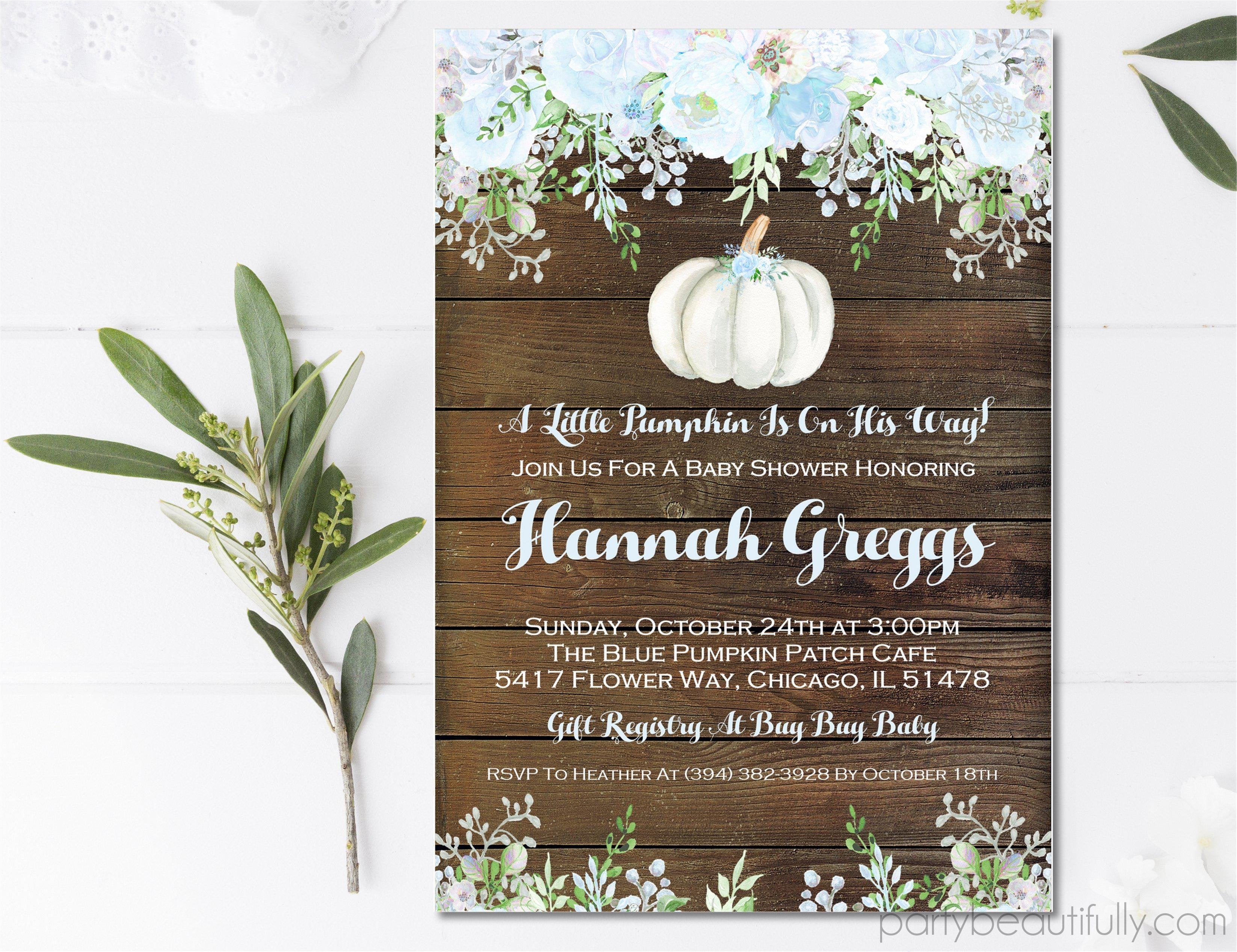 Boys Rustic Fall Pumpkin Baby Shower Invitations