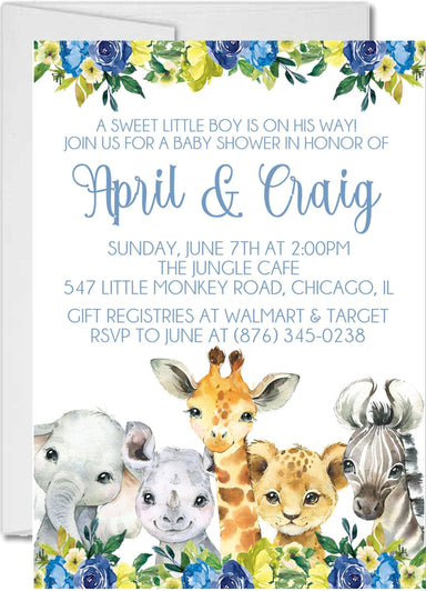 Boys Safari Animals Baby Shower Invitations