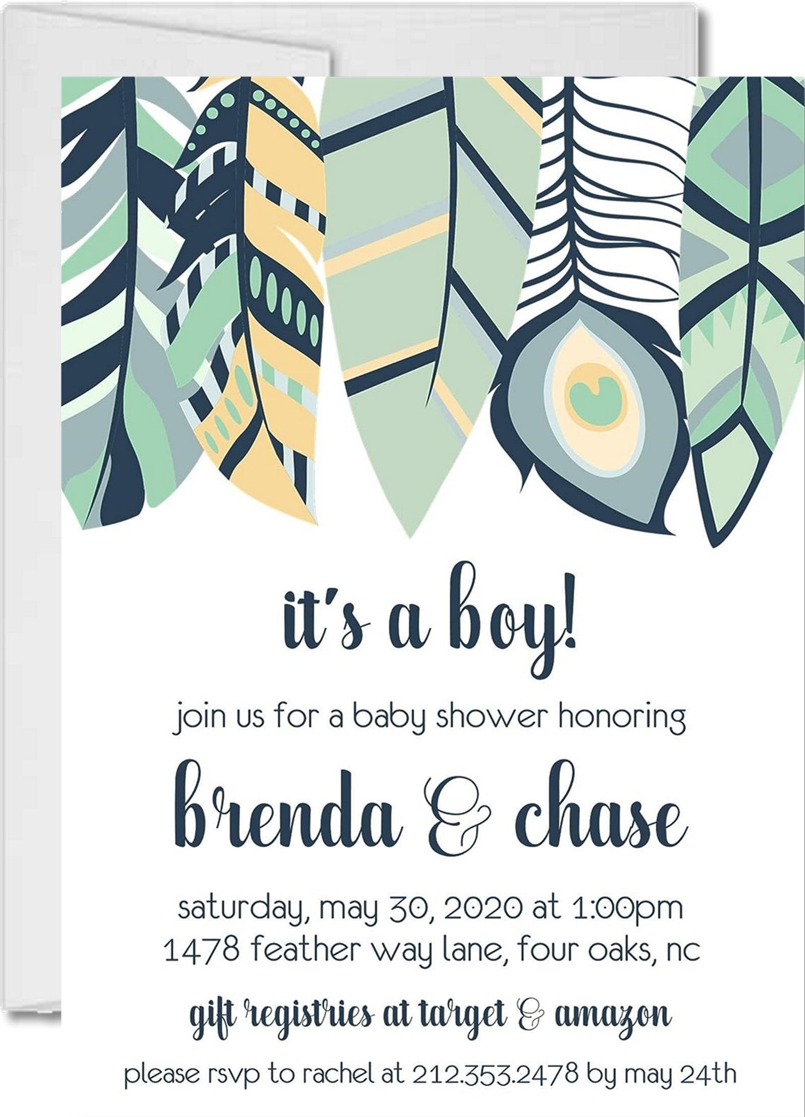Boys Tribal Feather Baby Shower Invitations