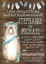 watercolor beaver baby shower invitations boho wood theme