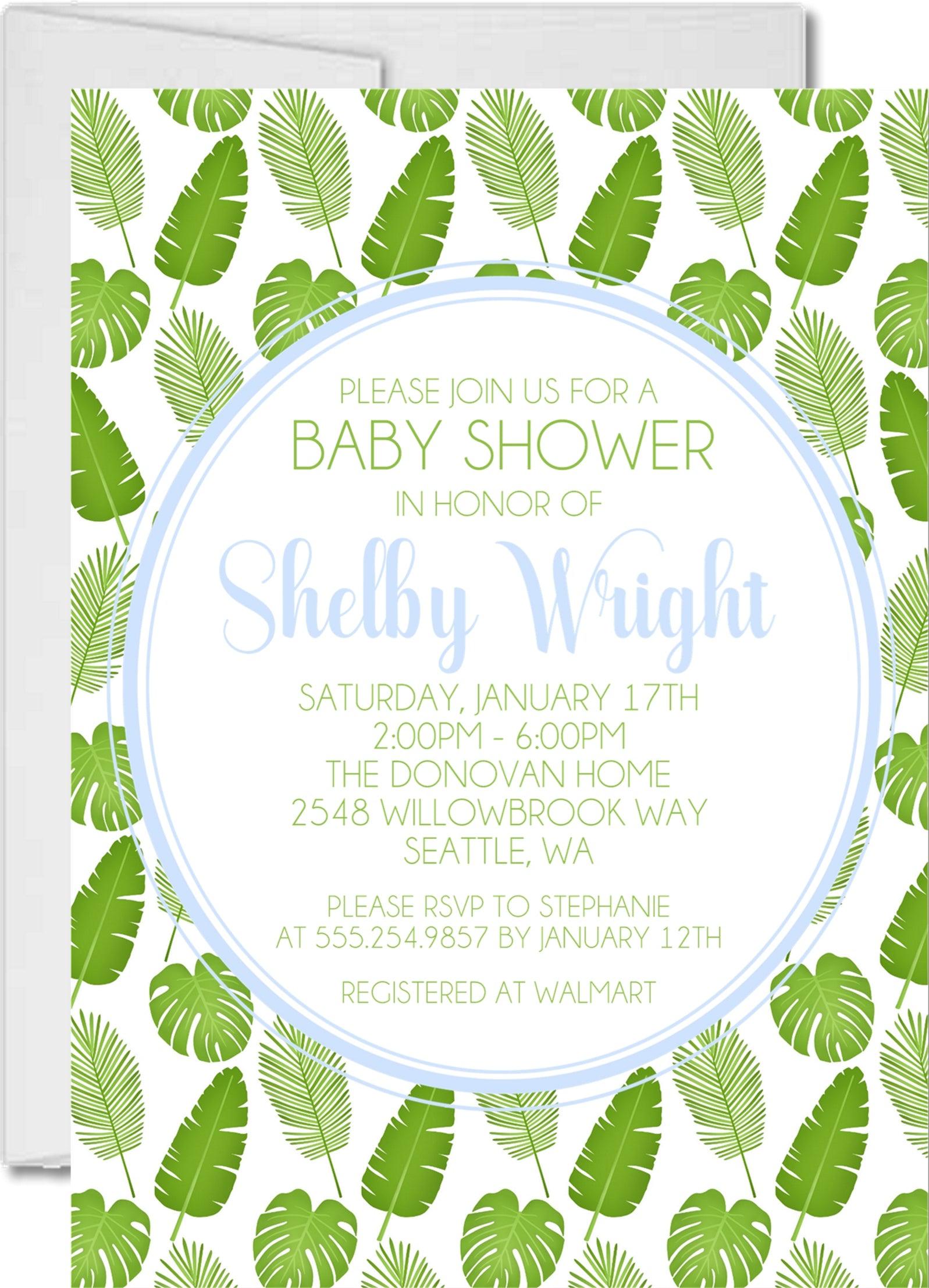 Boys Tropical Leaf Baby Shower Invitations