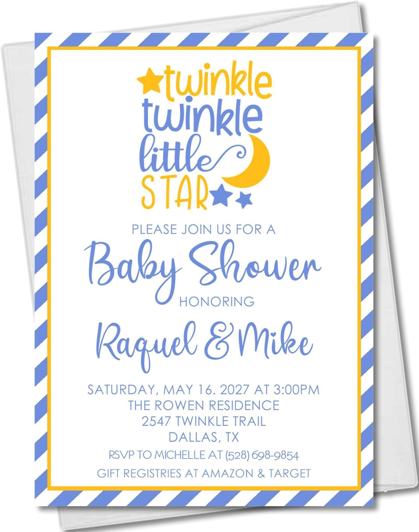 Boys Twinkle Little Star Baby Shower Invitations