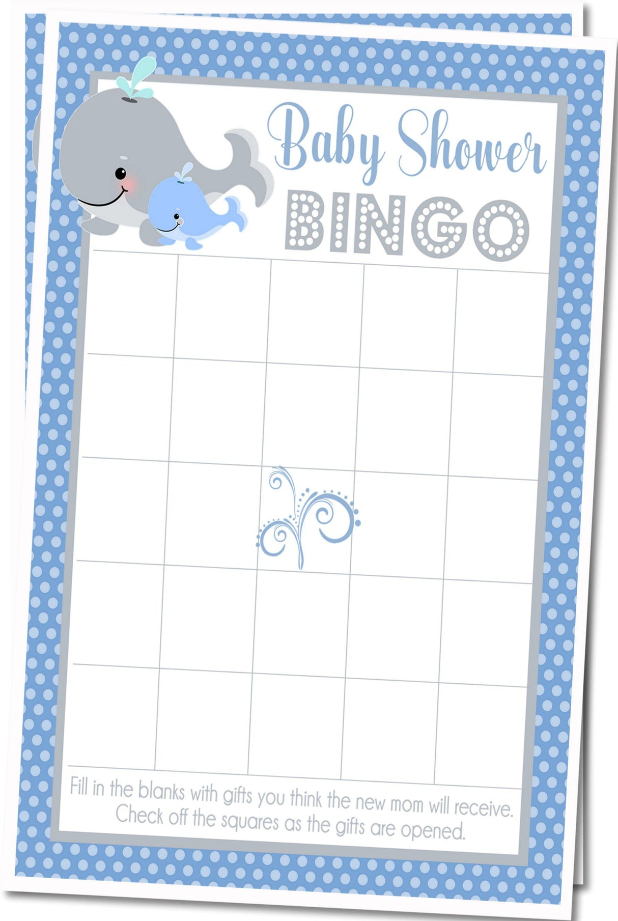 Boys Whale Baby Shower Bingo Cards