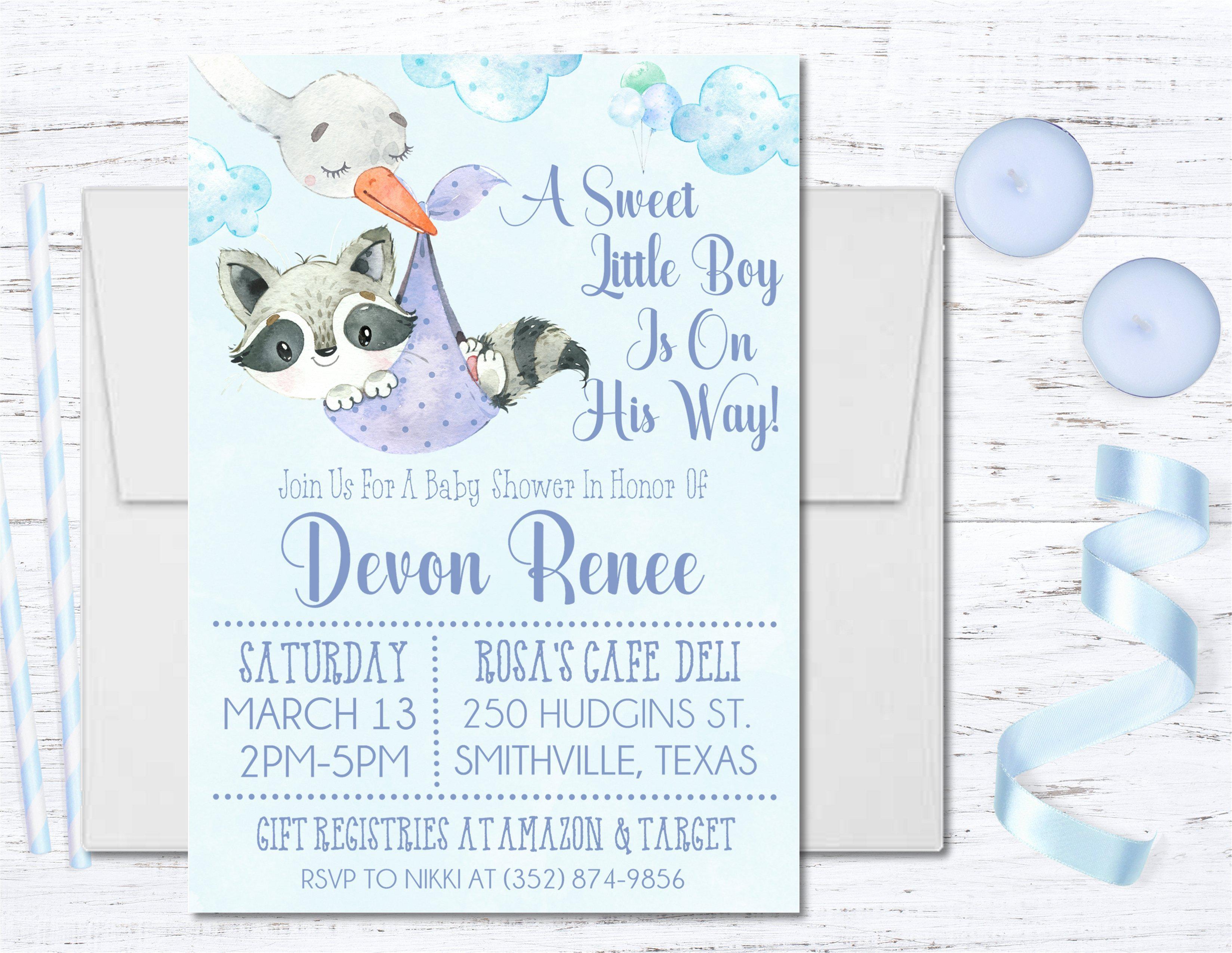 Boys Woodlands Raccoon Baby Shower Invitations