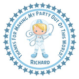 Astronaut Birthday Stickers – Boys Blue Out of This World Party Favor Labels
