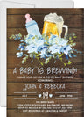 Boys blue rustic beer baby shower invitations brewery design