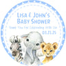 Boys blue safari baby shower stickers with elephant lion and zebra