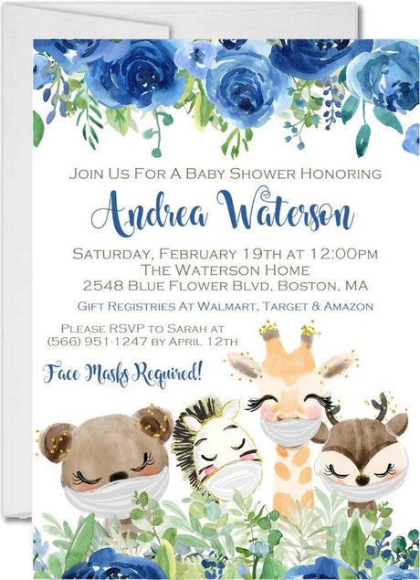 Boys blue safari socially distant baby shower invitation